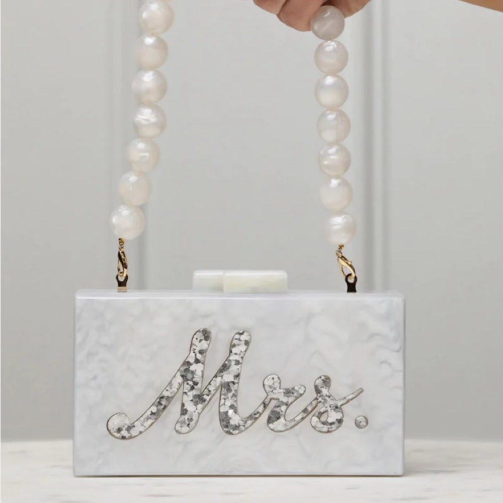 Elegant White Clutch with Pearl Handle NWOT